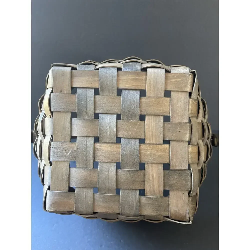Vtg Gathering Basket Vegetable Slat Wood Woven Handcrafted Farmhouse Cottage